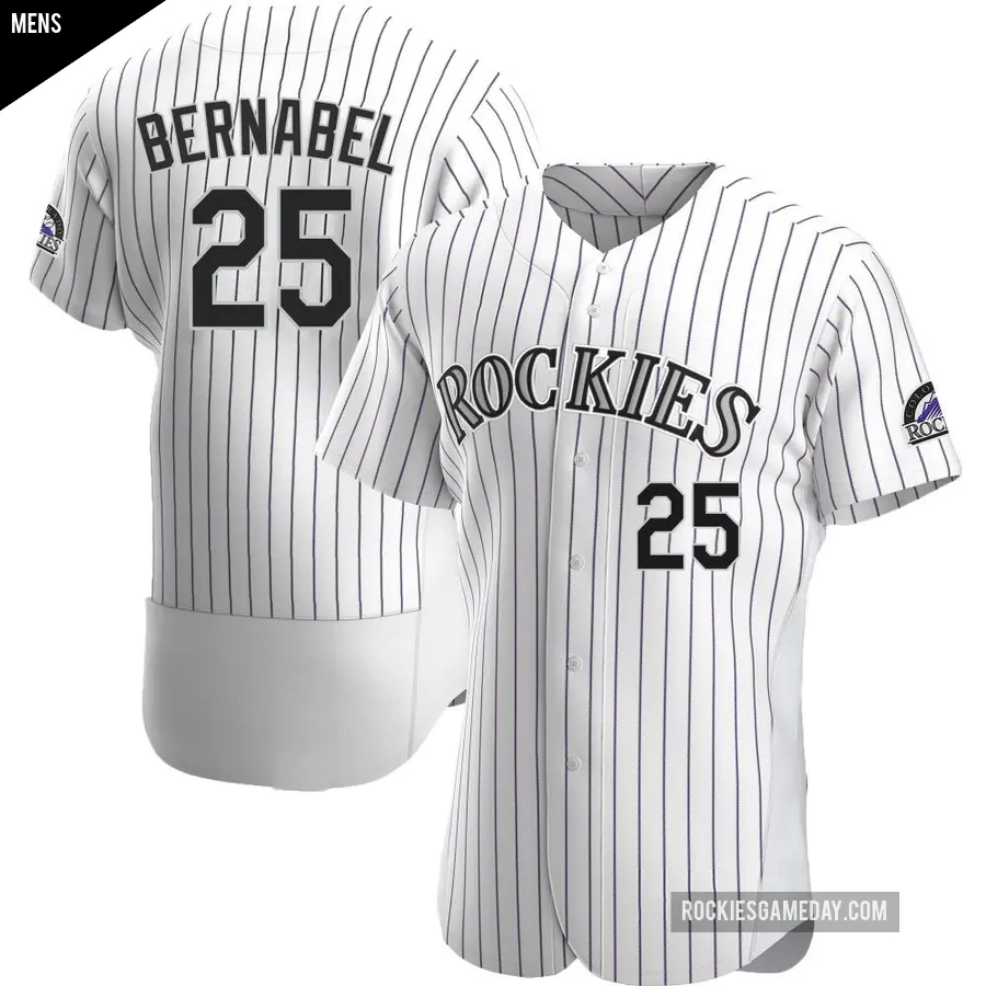 Men's Colorado Rockies ＃25 Warming Bernabel Authentic White Home Jersey