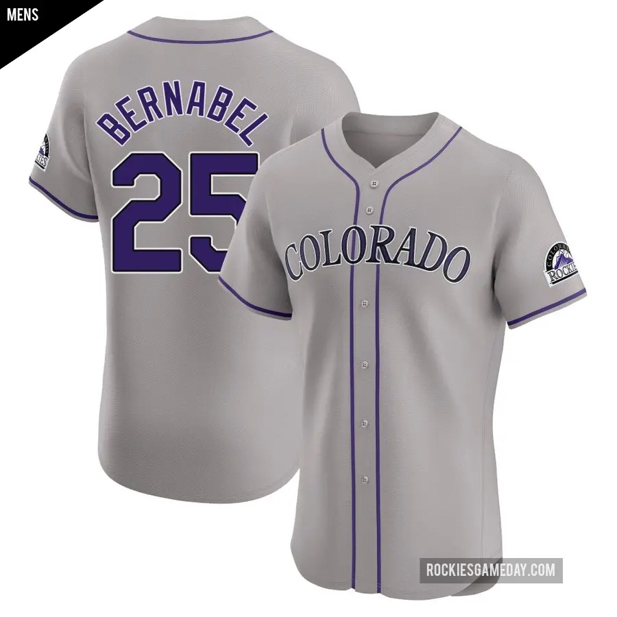 Men's Colorado Rockies ＃25 Warming Bernabel Elite Gray Road Jersey
