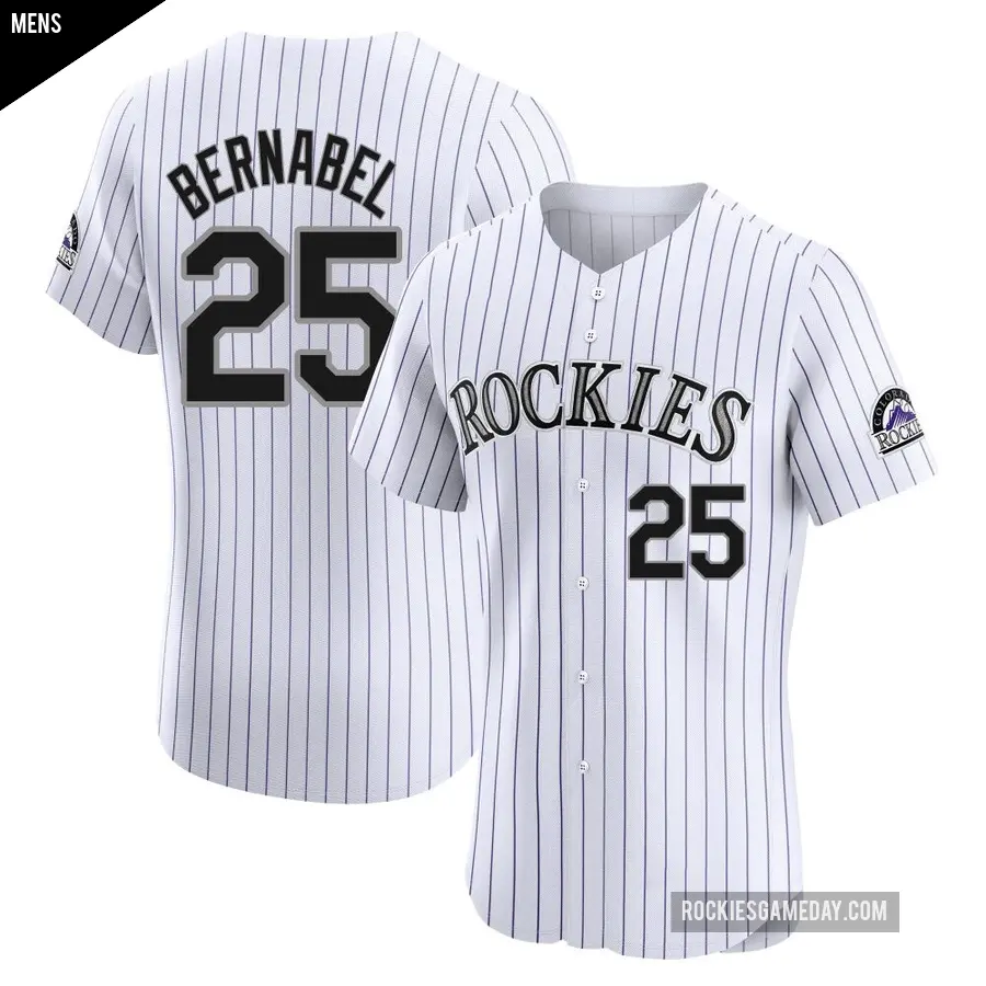 Men's Colorado Rockies ＃25 Warming Bernabel Elite White Home Jersey