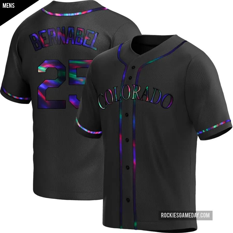 Men's Colorado Rockies ＃25 Warming Bernabel Replica Black Holographic Alternate Jersey