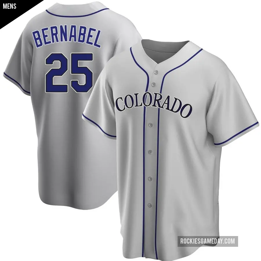Men's Colorado Rockies ＃25 Warming Bernabel Replica Gray Road Jersey