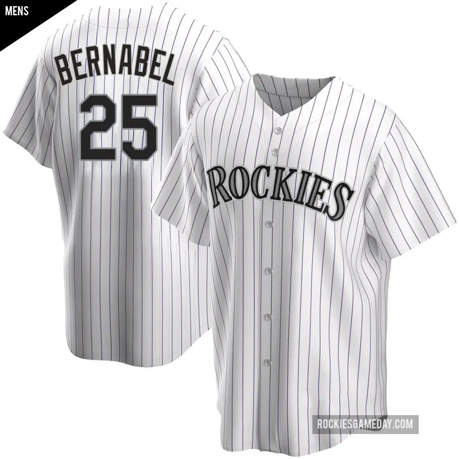 Men's Colorado Rockies ＃25 Warming Bernabel Replica White Home Jersey