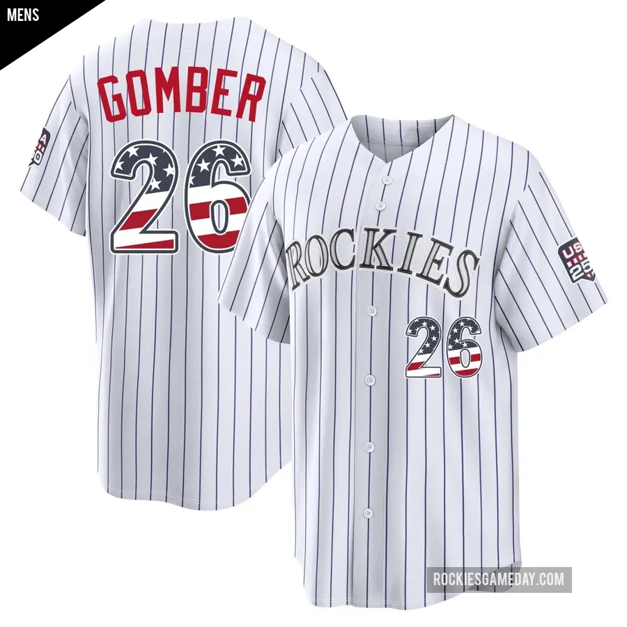 Men's Colorado Rockies ＃26 Austin Gomber Limited White USA 250 Fourth Of July Home Stadium Jersey