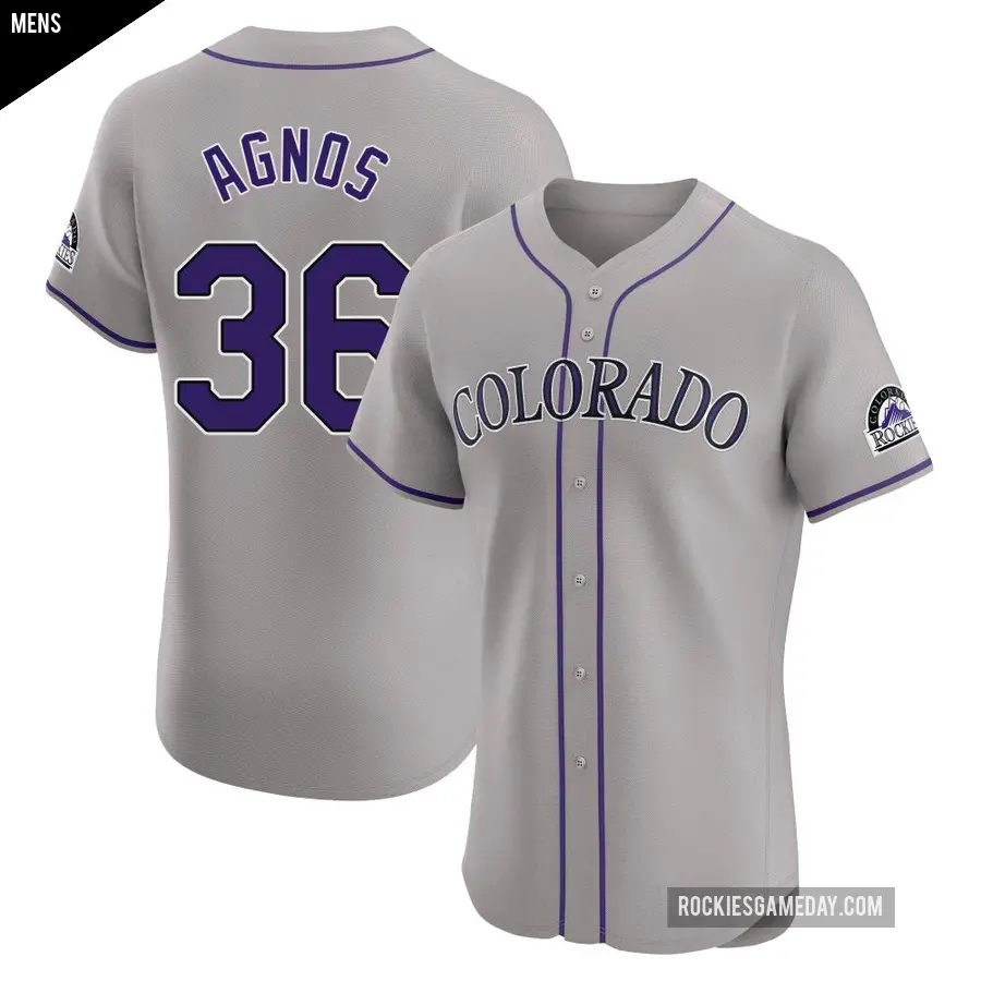 Men's Colorado Rockies ＃36 Zach Agnos Elite Gray Road Jersey