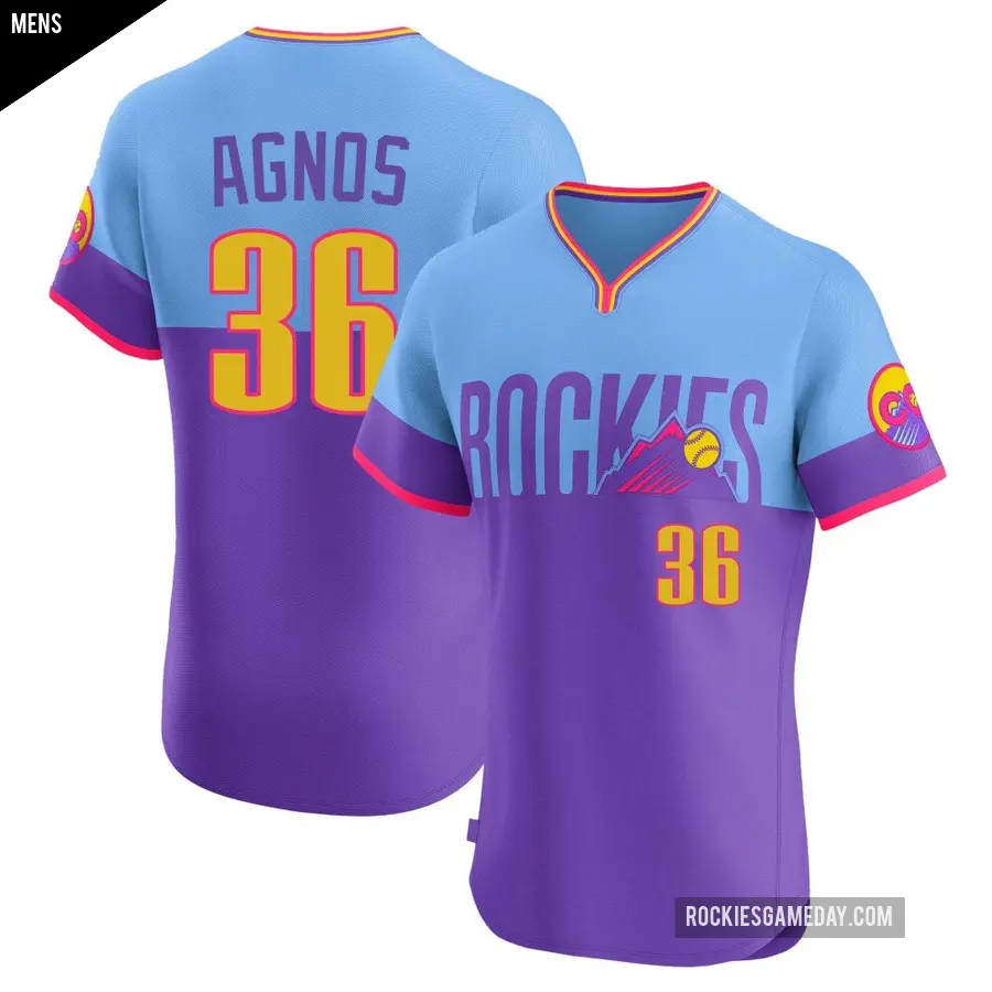 Men's Colorado Rockies ＃36 Zach Agnos Elite Light Blue Purple/ 2025 City Connect Jersey