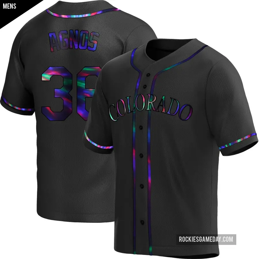 Men's Colorado Rockies ＃36 Zach Agnos Replica Black Holographic Alternate Jersey
