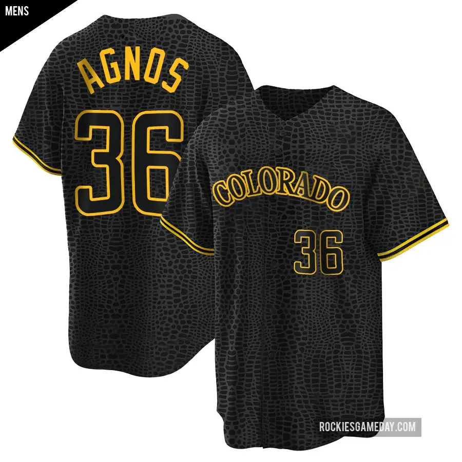 Men's Colorado Rockies ＃36 Zach Agnos Replica Black Snake Skin City Jersey