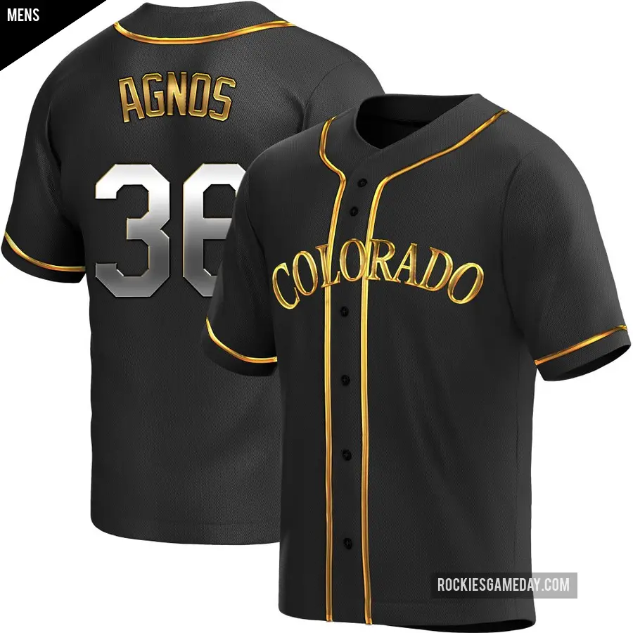 Men's Colorado Rockies ＃36 Zach Agnos Replica Gold Black en Alternate Jersey