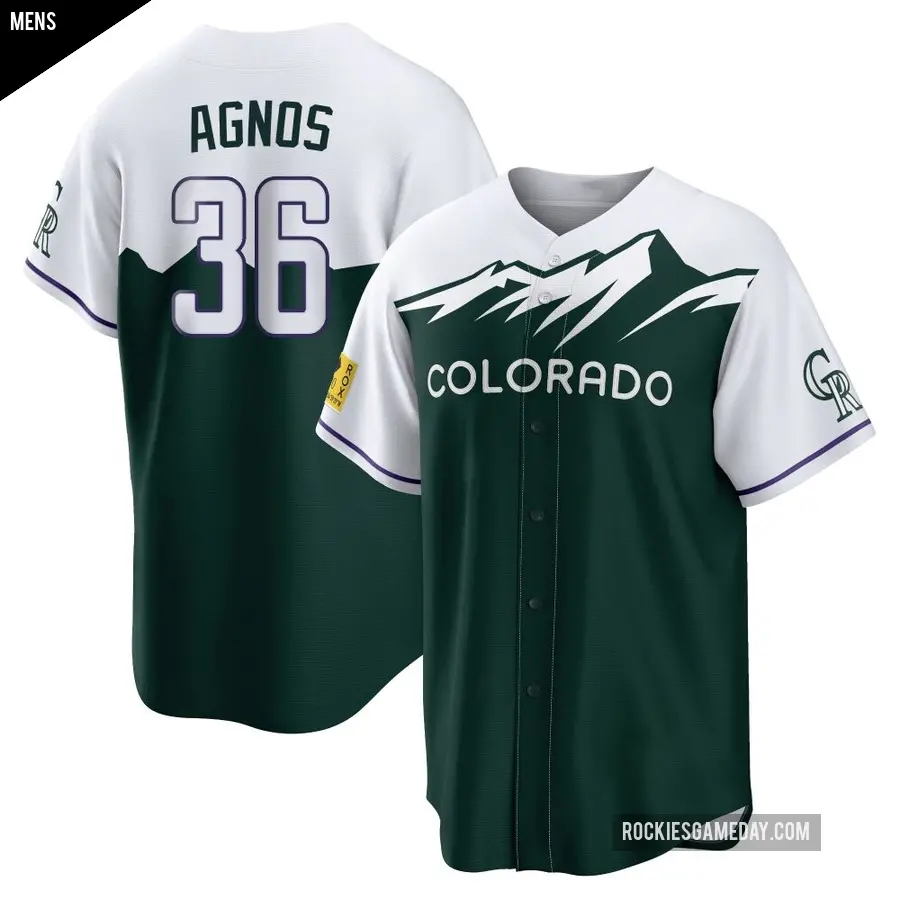 Men's Colorado Rockies ＃36 Zach Agnos Replica Green 2022 City Connect Jersey
