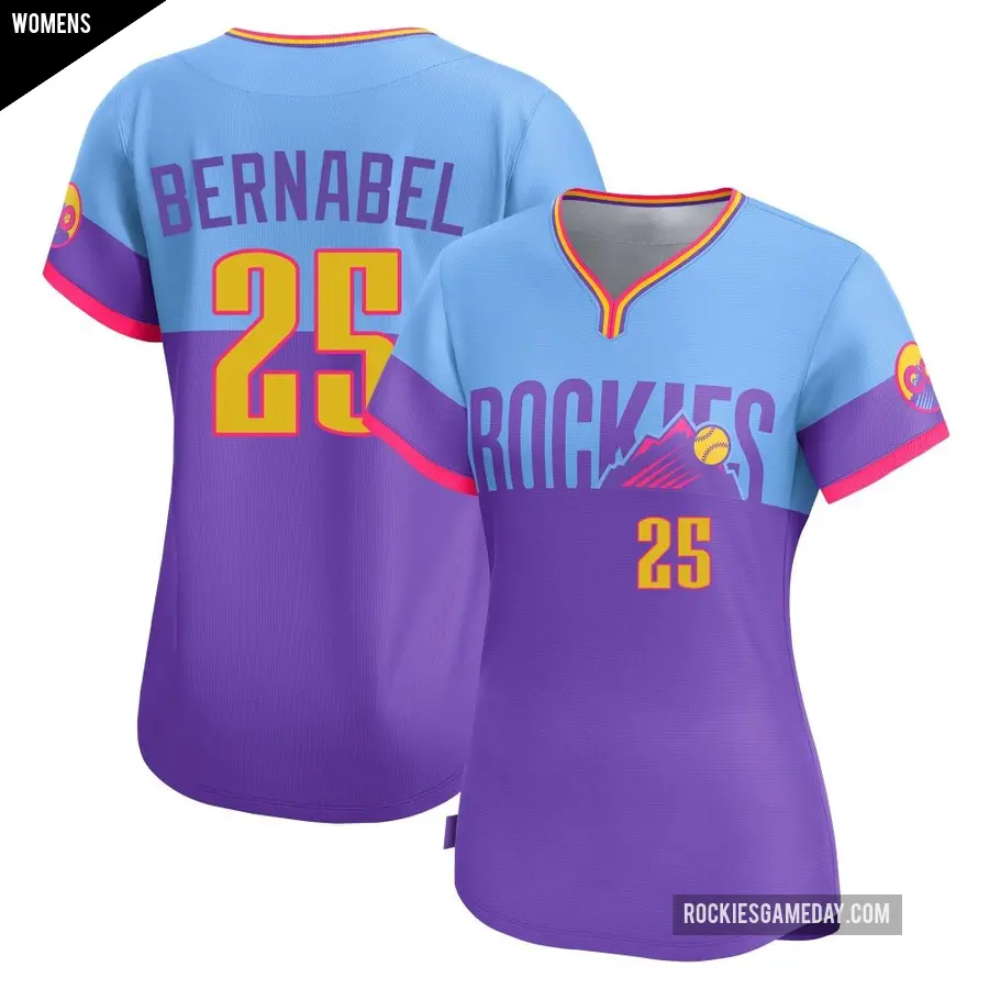 Women's Colorado Rockies ＃25 Warming Bernabel Limited Light Blue Purple/ 2025 City Connect Jersey