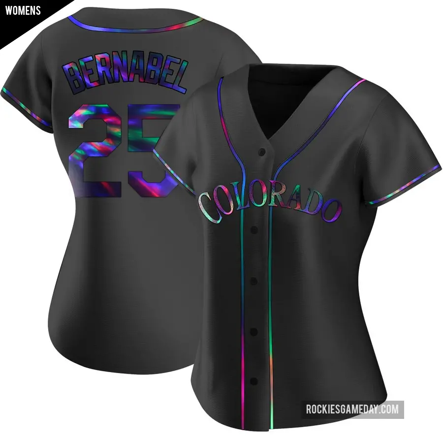 Women's Colorado Rockies ＃25 Warming Bernabel Replica Black Holographic Alternate Jersey