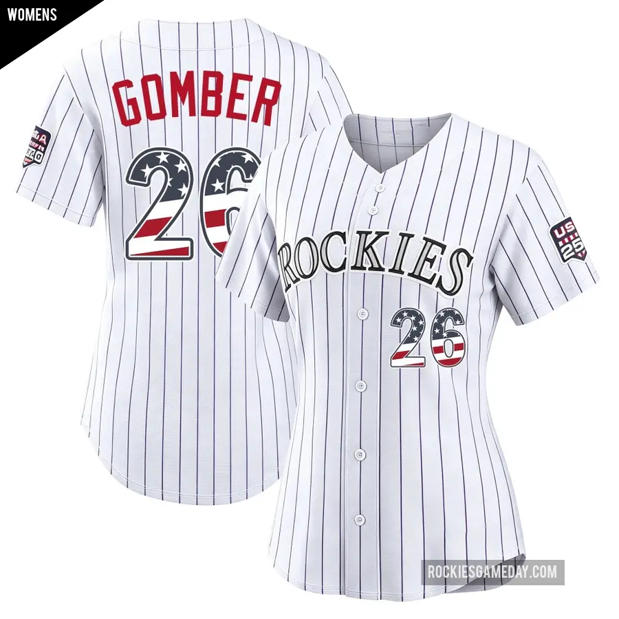 Women's Colorado Rockies ＃26 Austin Gomber Limited White USA 250 Fourth Of July Home Stadium Jersey