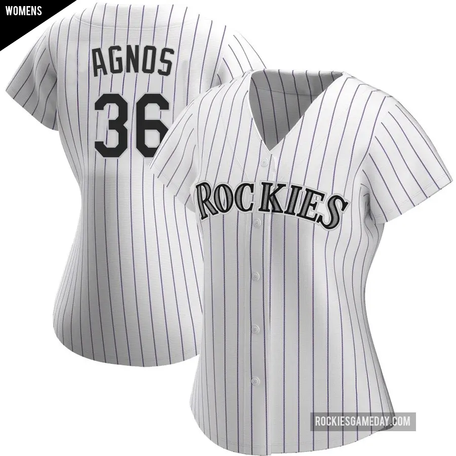 Women's Colorado Rockies ＃36 Zach Agnos Authentic White Home Jersey