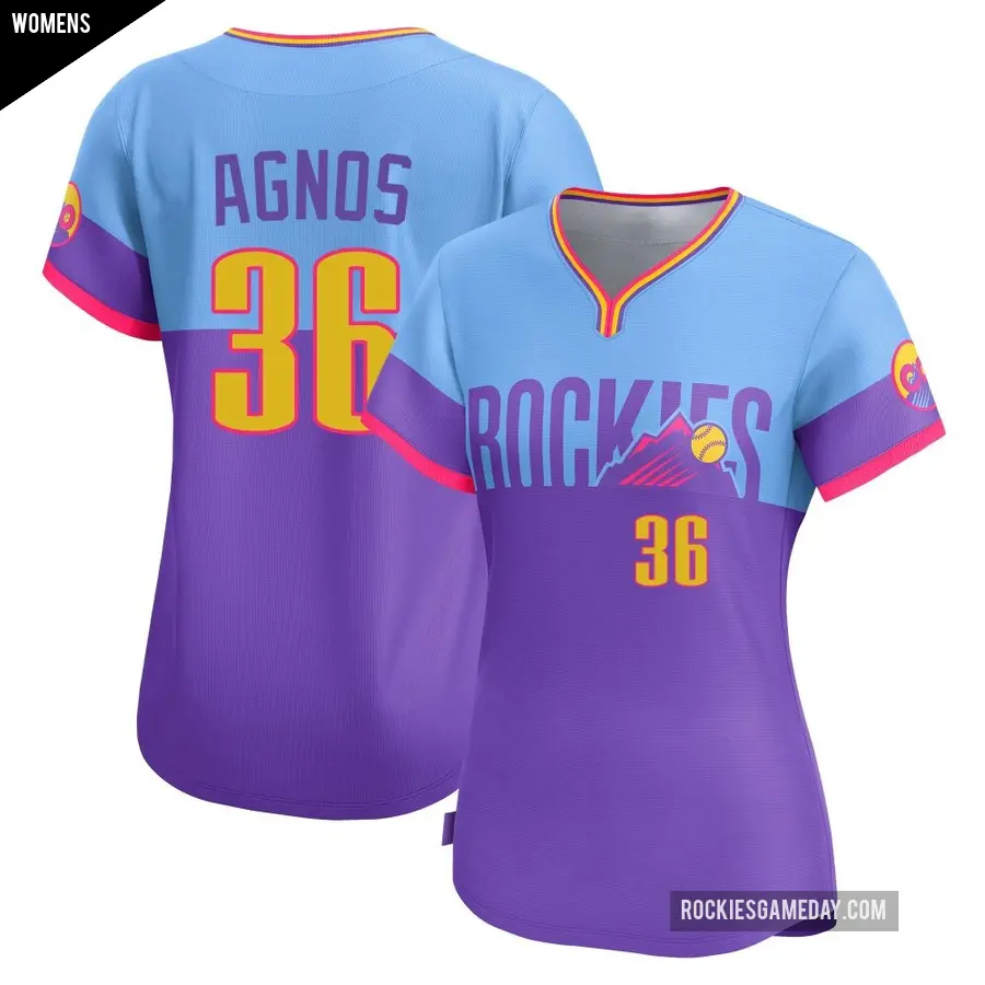 Women's Colorado Rockies ＃36 Zach Agnos Limited Light Blue Purple/ 2025 City Connect Jersey