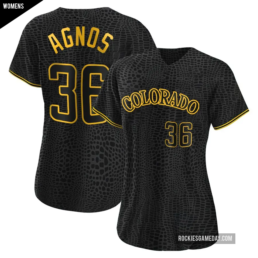 Women's Colorado Rockies ＃36 Zach Agnos Replica Black Snake Skin City Jersey