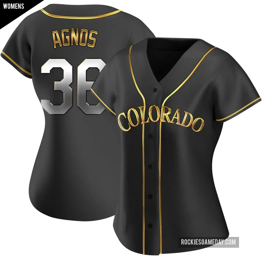 Women's Colorado Rockies ＃36 Zach Agnos Replica Gold Black en Alternate Jersey