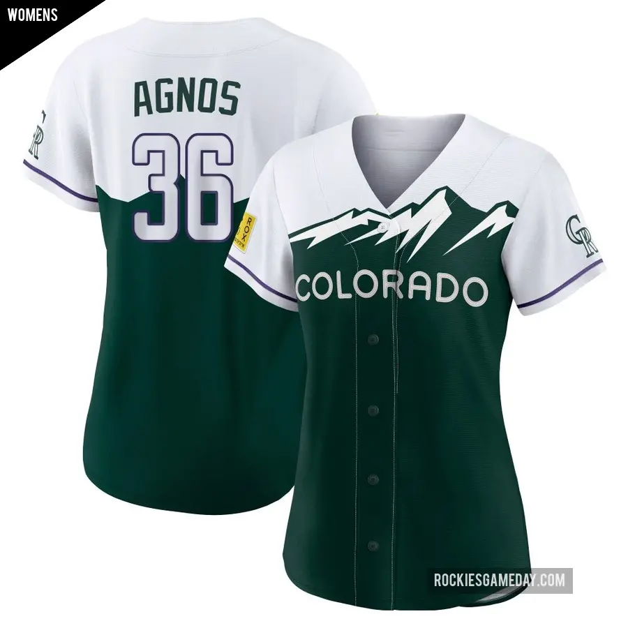 Women's Colorado Rockies ＃36 Zach Agnos Replica Green 2022 City Connect Jersey