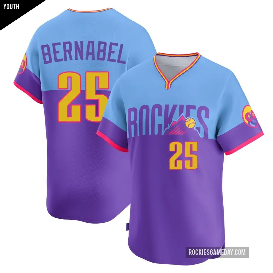 Youth Colorado Rockies ＃25 Warming Bernabel Limited Light Blue Purple/ 2025 City Connect Jersey