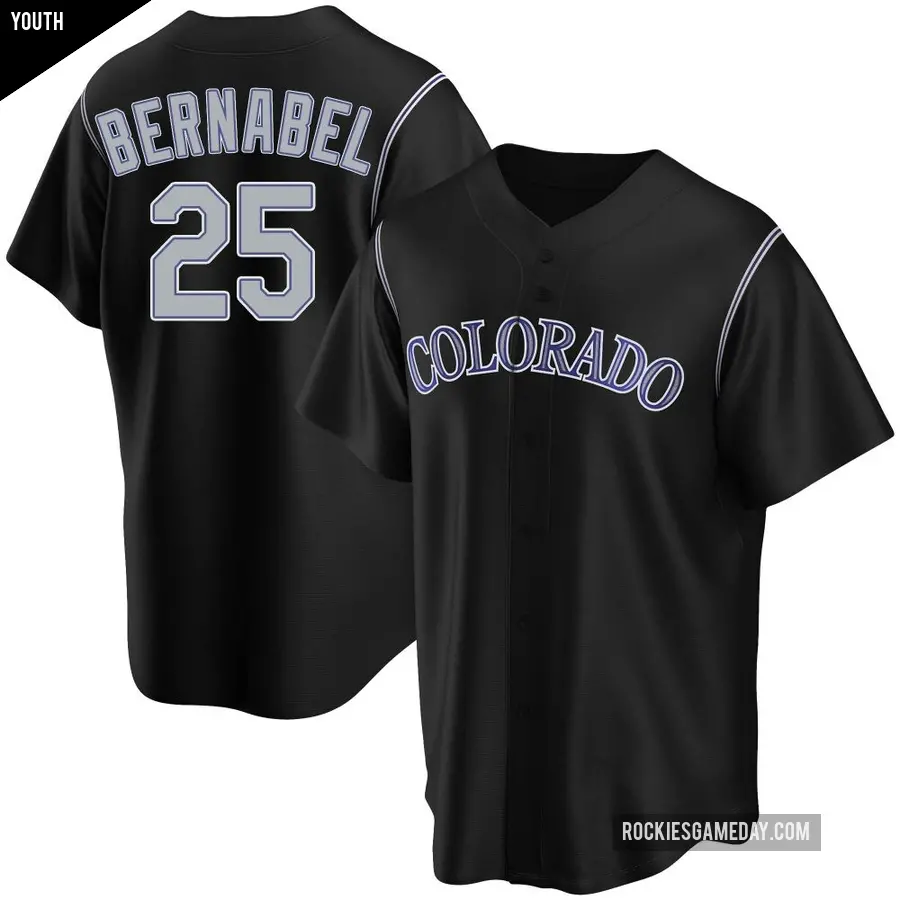 Youth Colorado Rockies ＃25 Warming Bernabel Replica Black Alternate Jersey