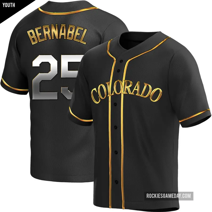 Youth Colorado Rockies ＃25 Warming Bernabel Replica Gold Black en Alternate Jersey