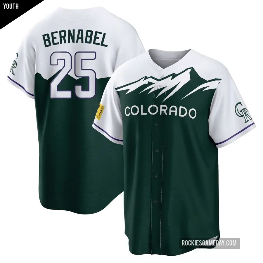 Youth Colorado Rockies ＃25 Warming Bernabel Replica Green 2022 City Connect Jersey