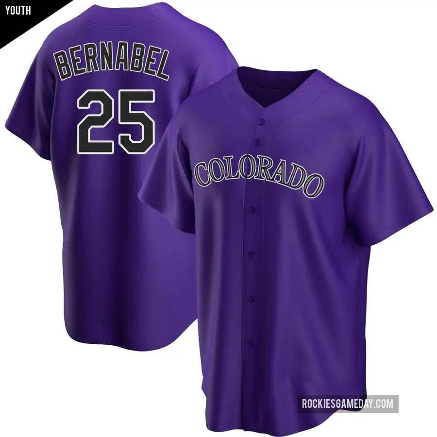 Youth Colorado Rockies ＃25 Warming Bernabel Replica Purple Alternate Jersey
