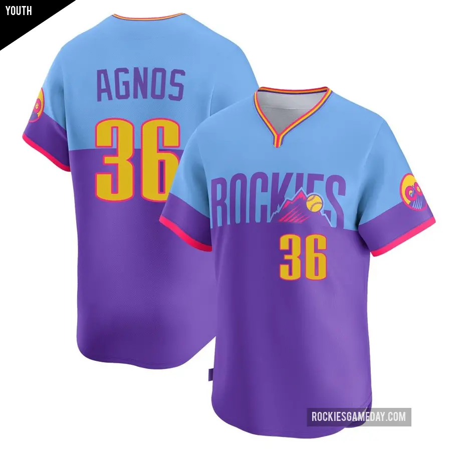 Youth Colorado Rockies ＃36 Zach Agnos Limited Light Blue Purple/ 2025 City Connect Jersey