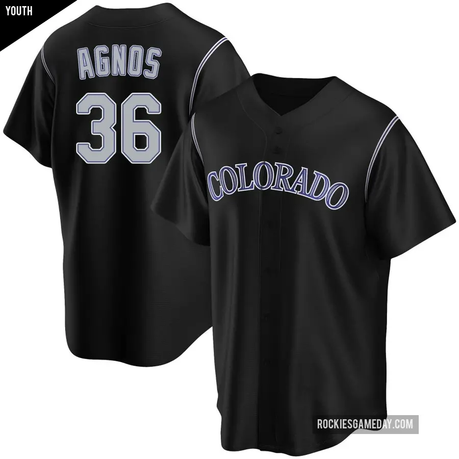 Youth Colorado Rockies ＃36 Zach Agnos Replica Black Alternate Jersey